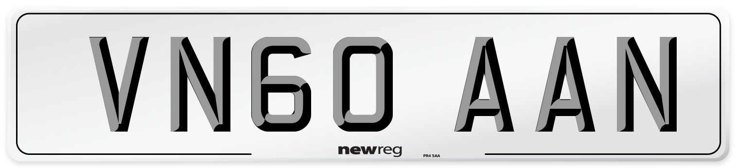 VN60 AAN Number Plate from New Reg